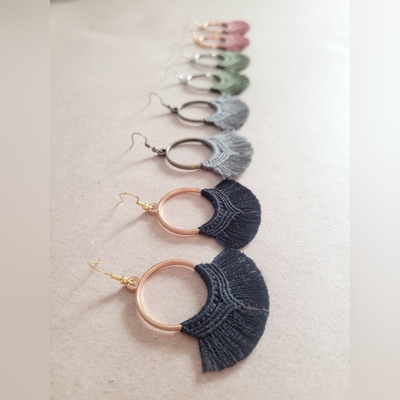 catcher and cord Jewelry - Boho Fringe Macrame Round Hoop Dangle Drop Earrings OS Handcrafted Gold